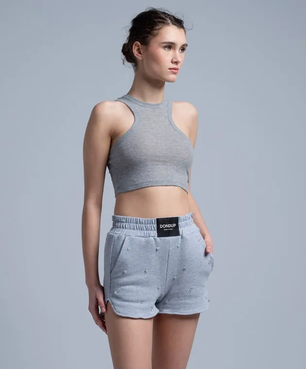 Dondup Gray ribbed top with logo