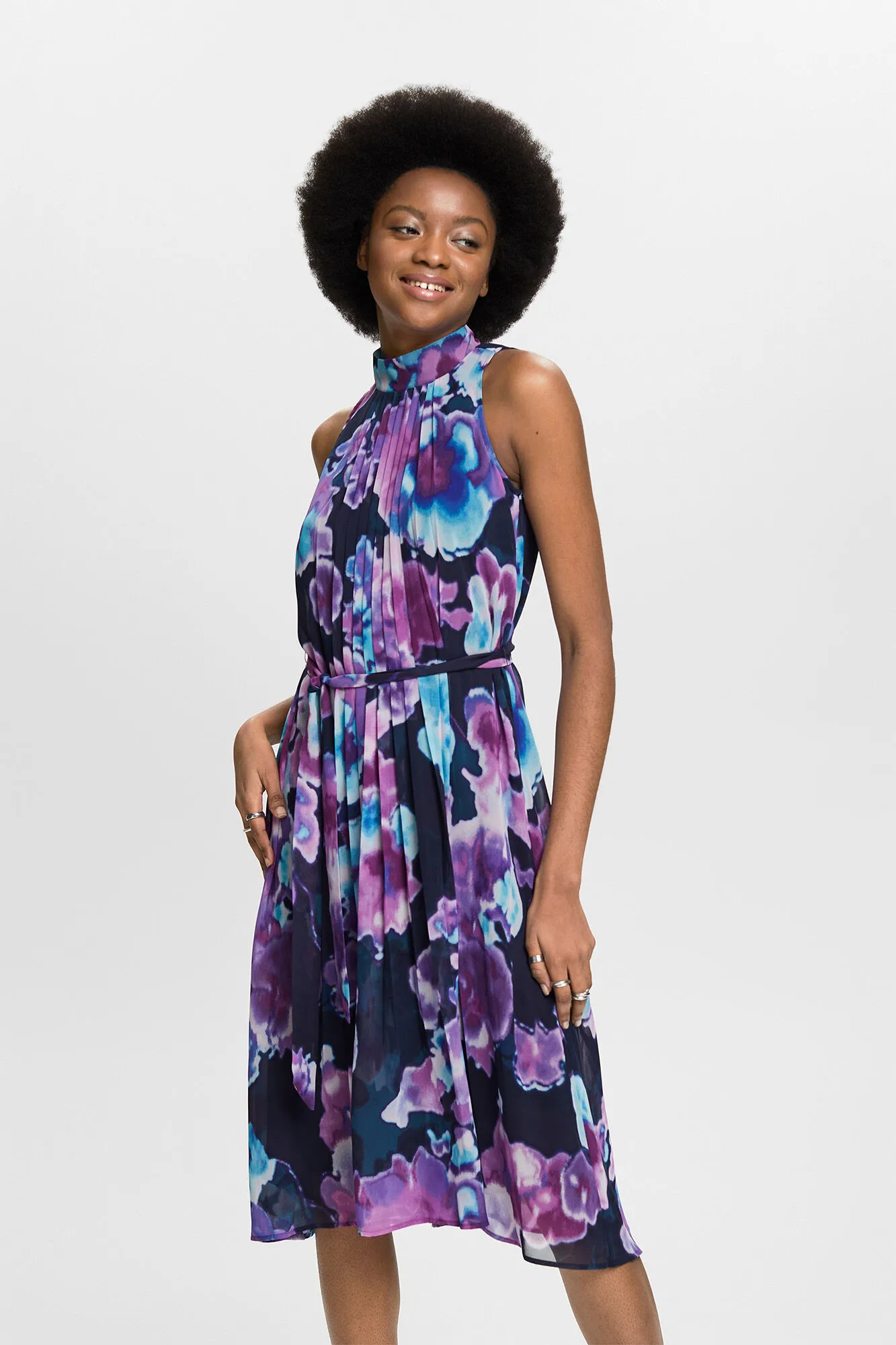 Esprit Vestido largo estampado cuello alto