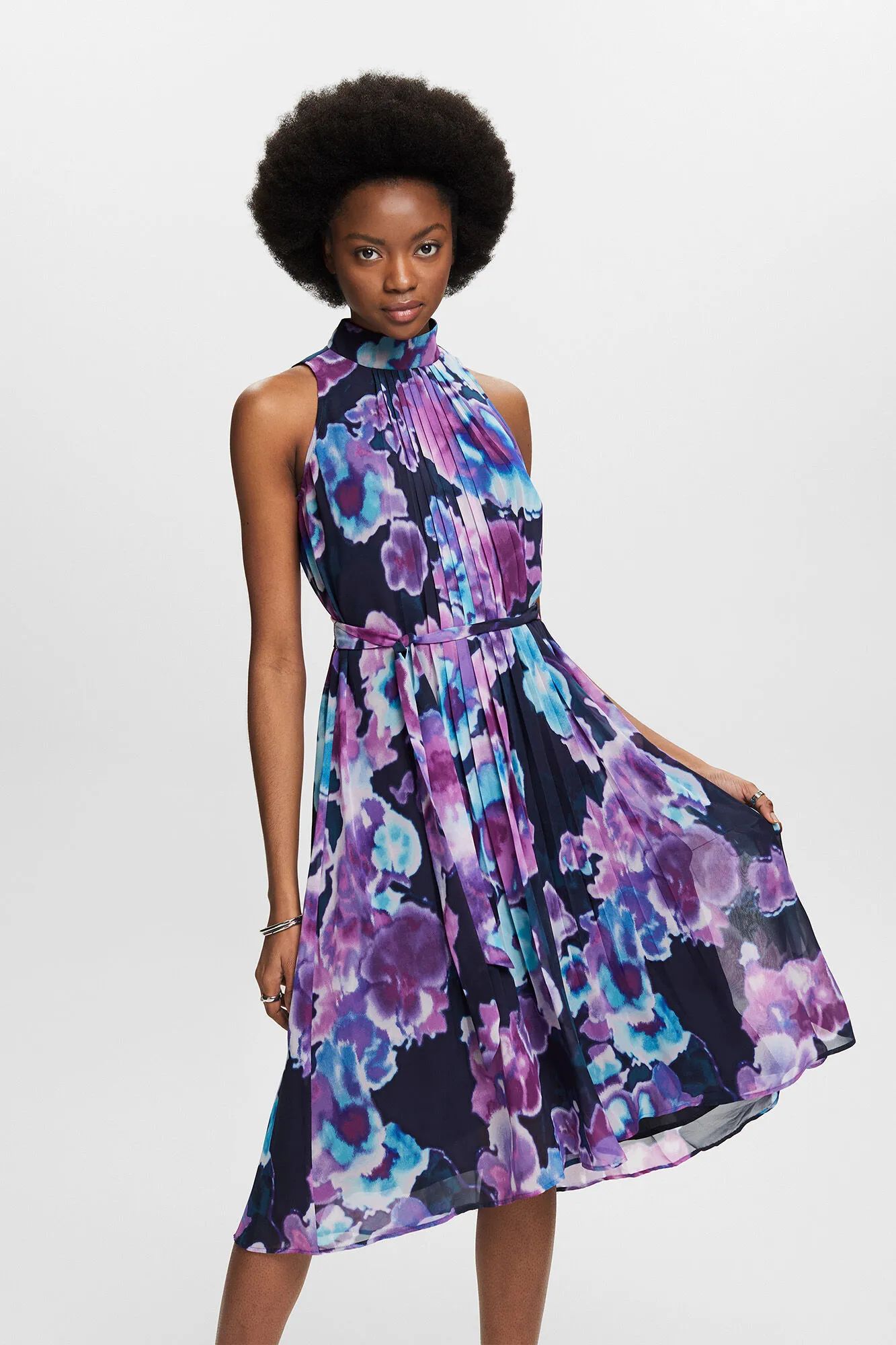 Esprit Vestido largo estampado cuello alto