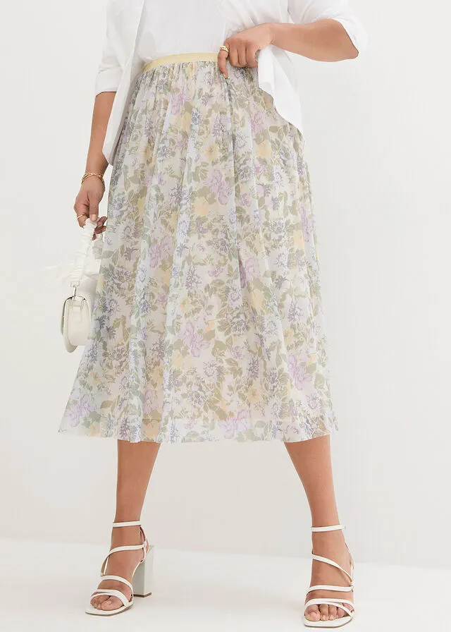 Falda beige con flores