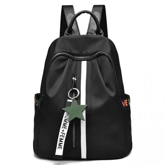 Fashion Black White Stripe Oxford School Star Decor Backpack