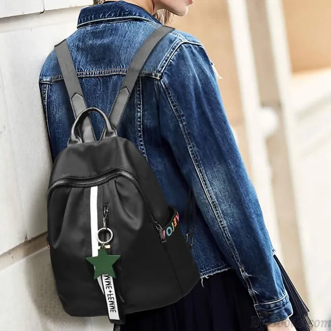 Fashion Black White Stripe Oxford School Star Decor Backpack
