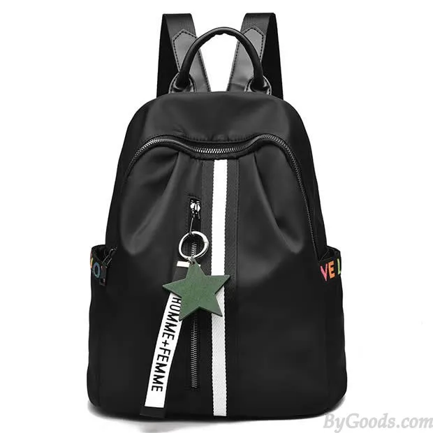 Fashion Black White Stripe Oxford School Star Decor Backpack