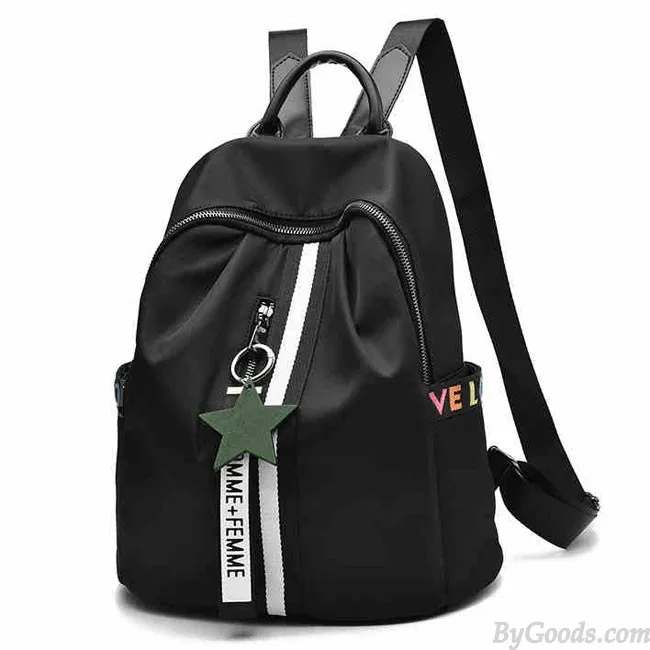 Fashion Black White Stripe Oxford School Star Decor Backpack
