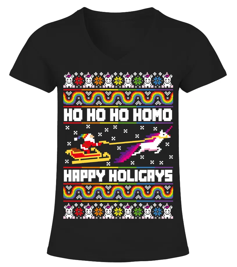 HAPPY HOLIGAYS  UGLY XMAS SWEATER CAMISETA CUELLO PICO MUJER
