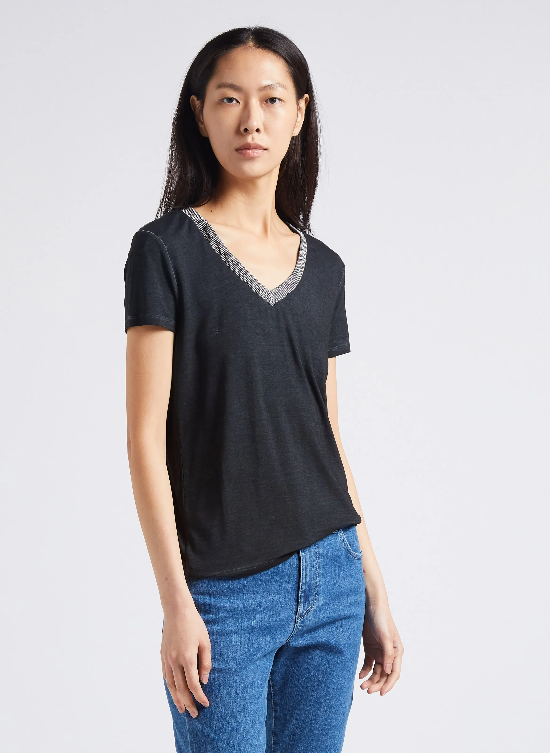 IKKS Top con cuello de pico y cadenas de joyas en negro