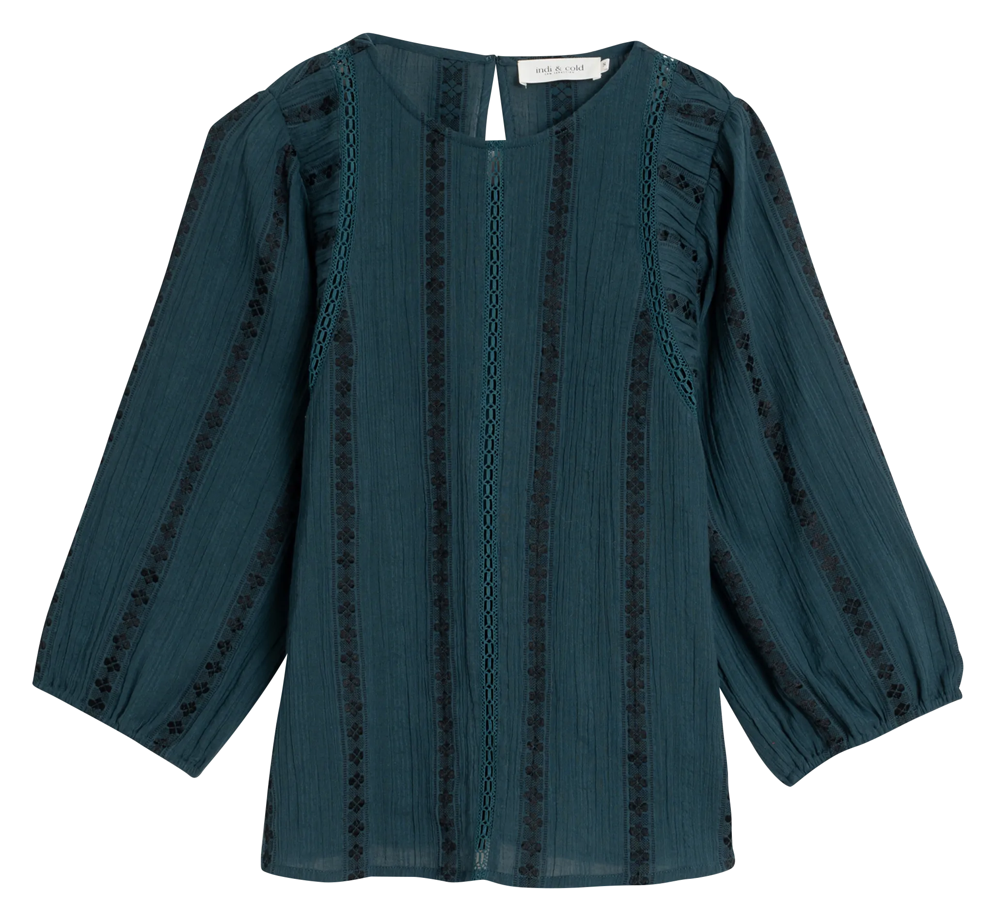 INDI & COLD Top amplio cuello redondo jacquard de algodón mezclado en azul