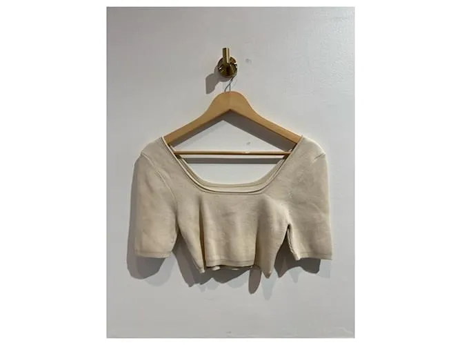 JACQUEMUS Tops Camiseta.fr 36 Viscosa Beige 