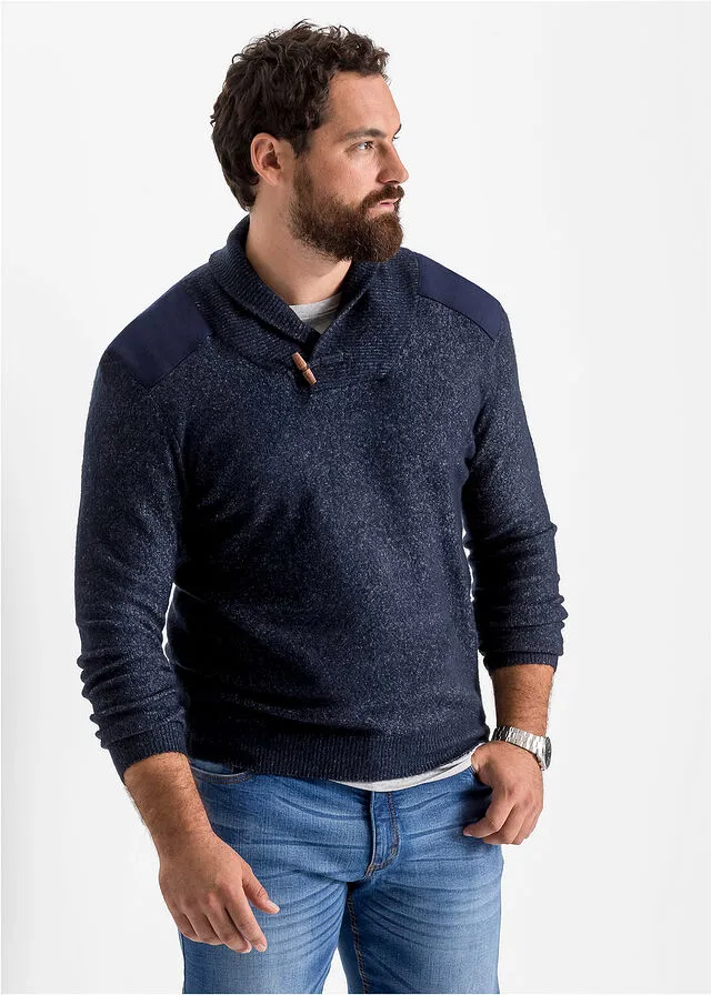 Jersey con cuello tipo chal Azul marino jaspeado