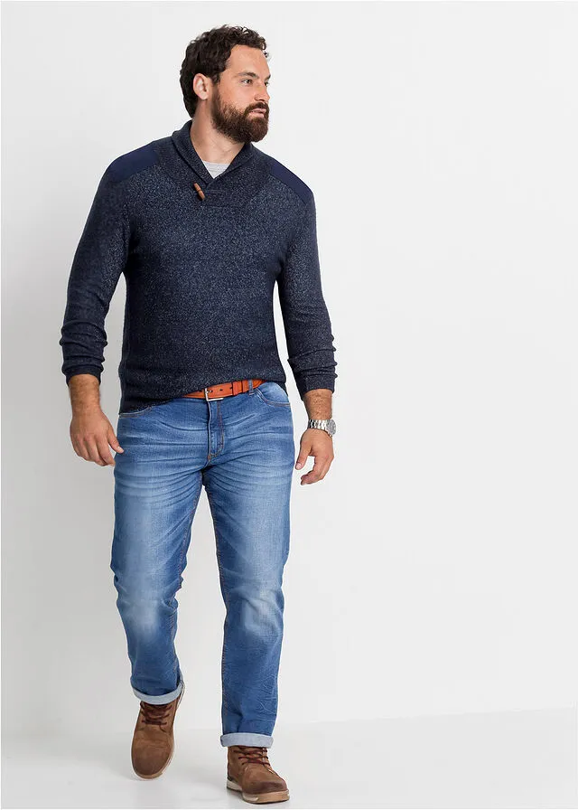 Jersey con cuello tipo chal Azul marino jaspeado