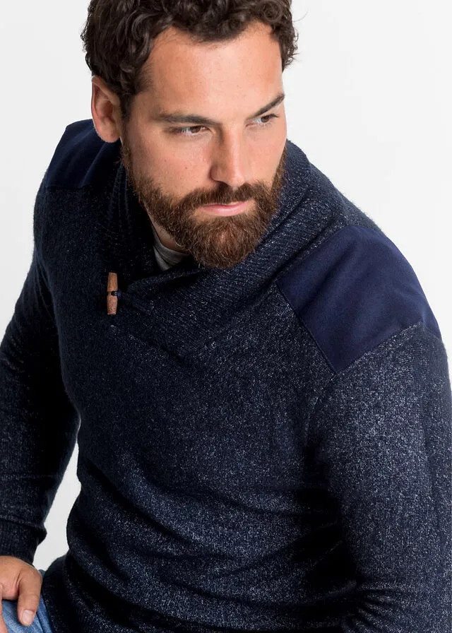 Jersey con cuello tipo chal Azul marino jaspeado