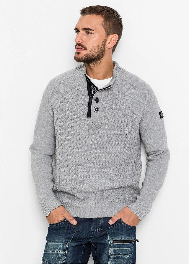 Jersey de cuello alto con algodón reciclado Gris jaspeado