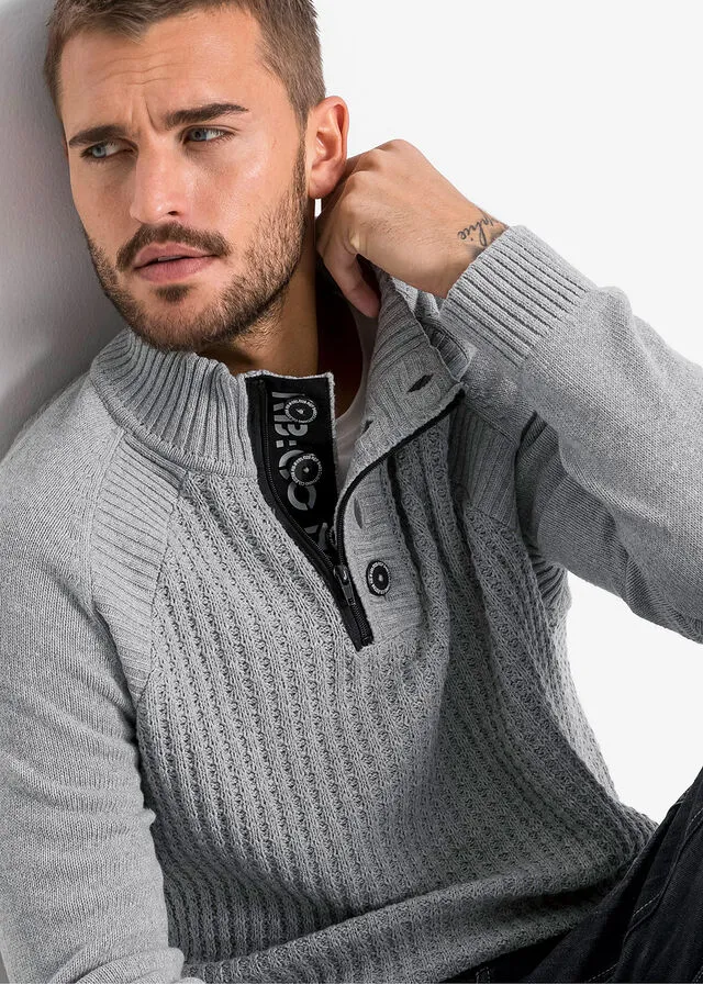Jersey de cuello alto con algodón reciclado Gris jaspeado