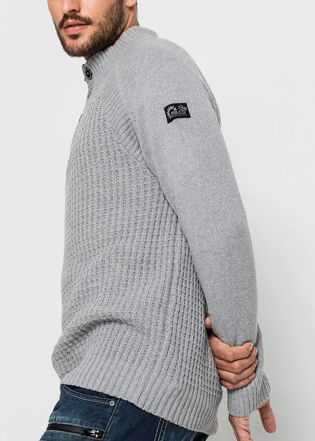 Jersey de cuello alto con algodón reciclado Gris jaspeado