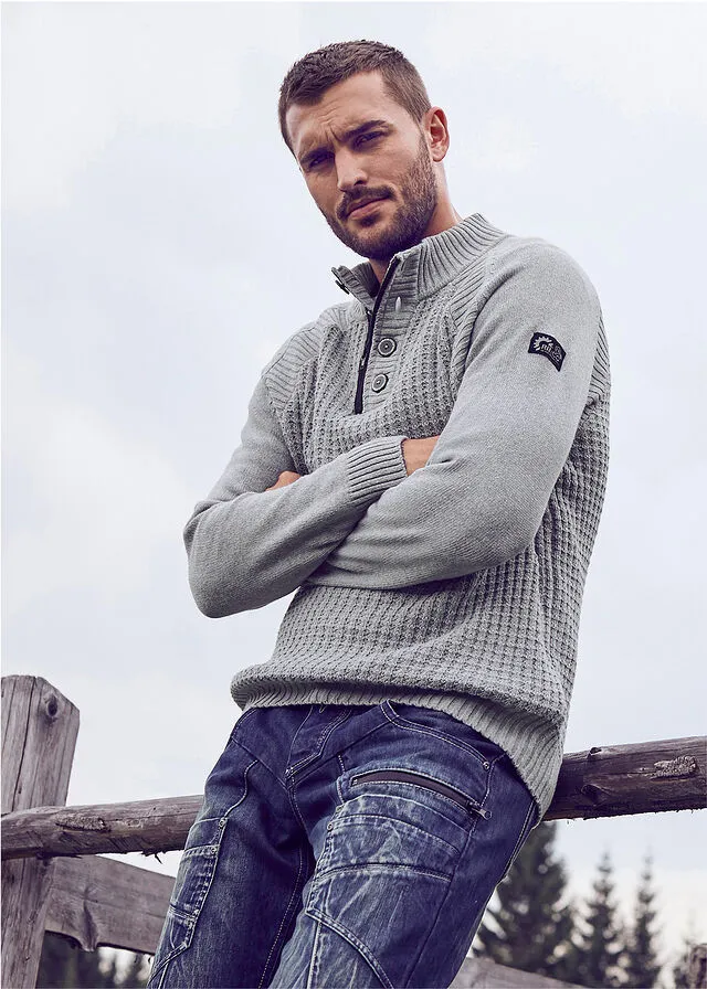 Jersey de cuello alto con algodón reciclado Gris jaspeado