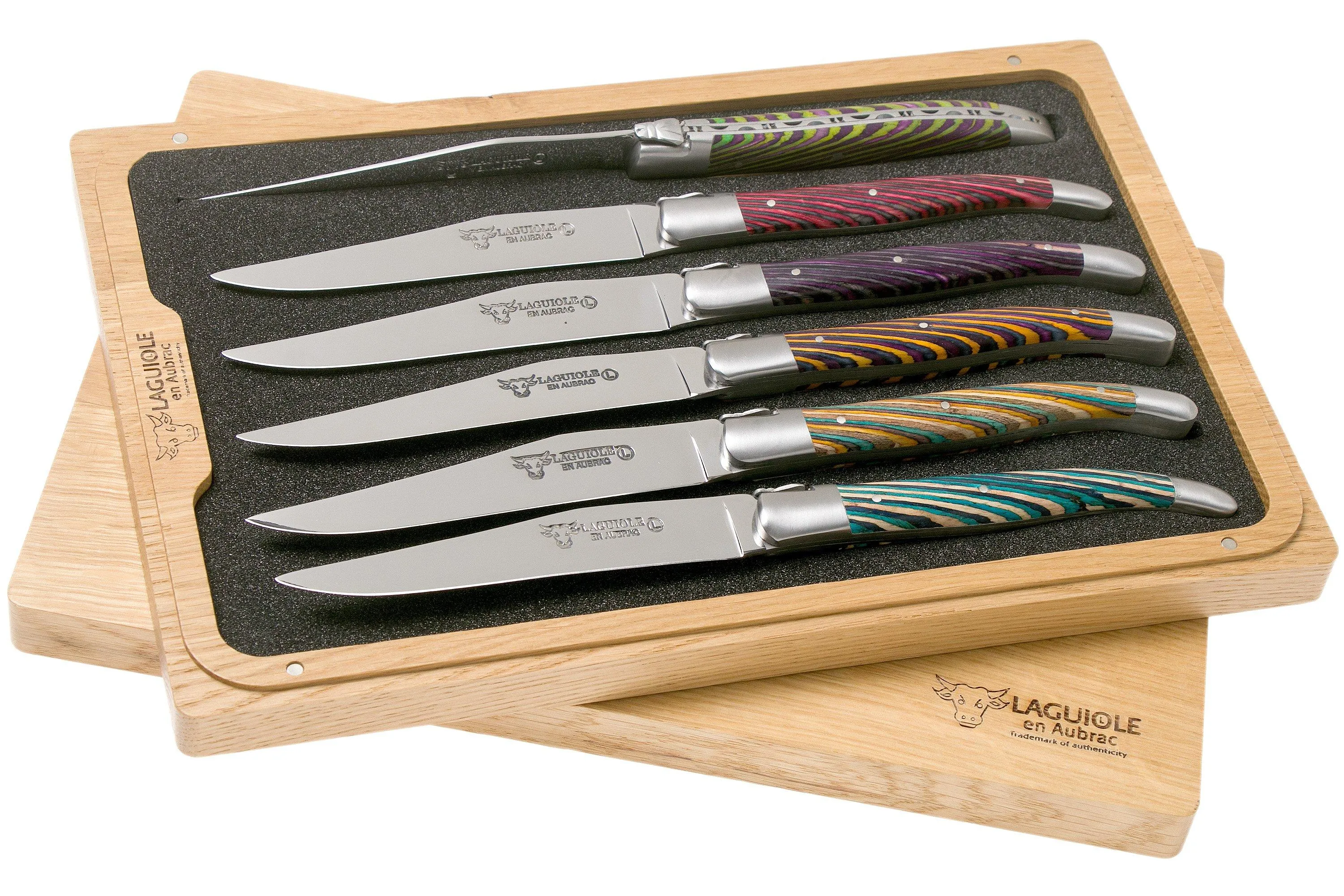 Laguiole en Aubrac Samba 62C99SADIH Juego de 6 cuchillos para carne en madera de samba de color