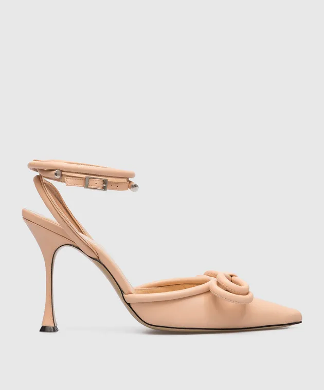 Mach&Mach Double Bow beige leather slingbacks with a bow