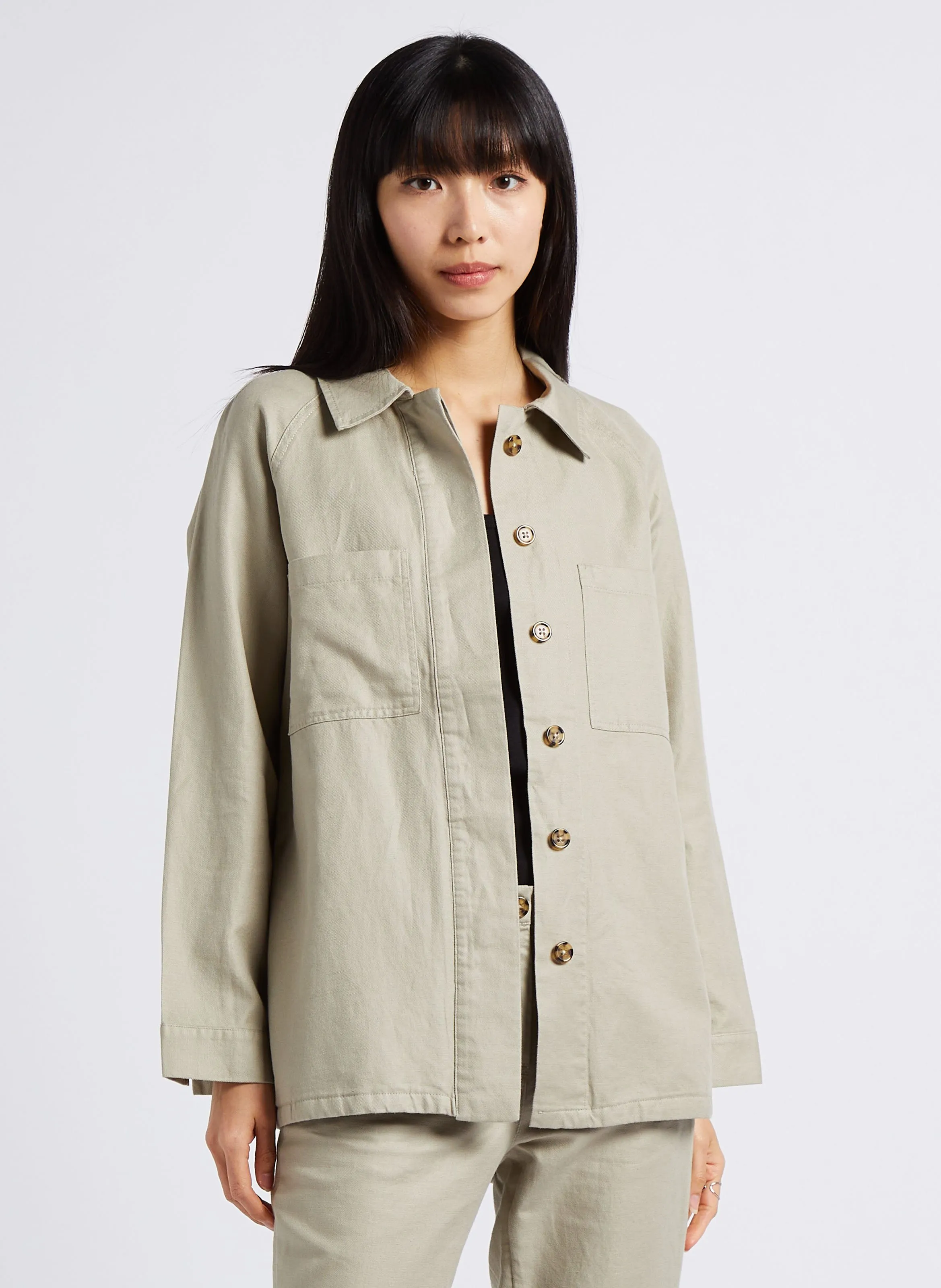 MAISON 123 DANIKA  CAMISA DE ALGODóN Y LINO RECTA EN VERDE