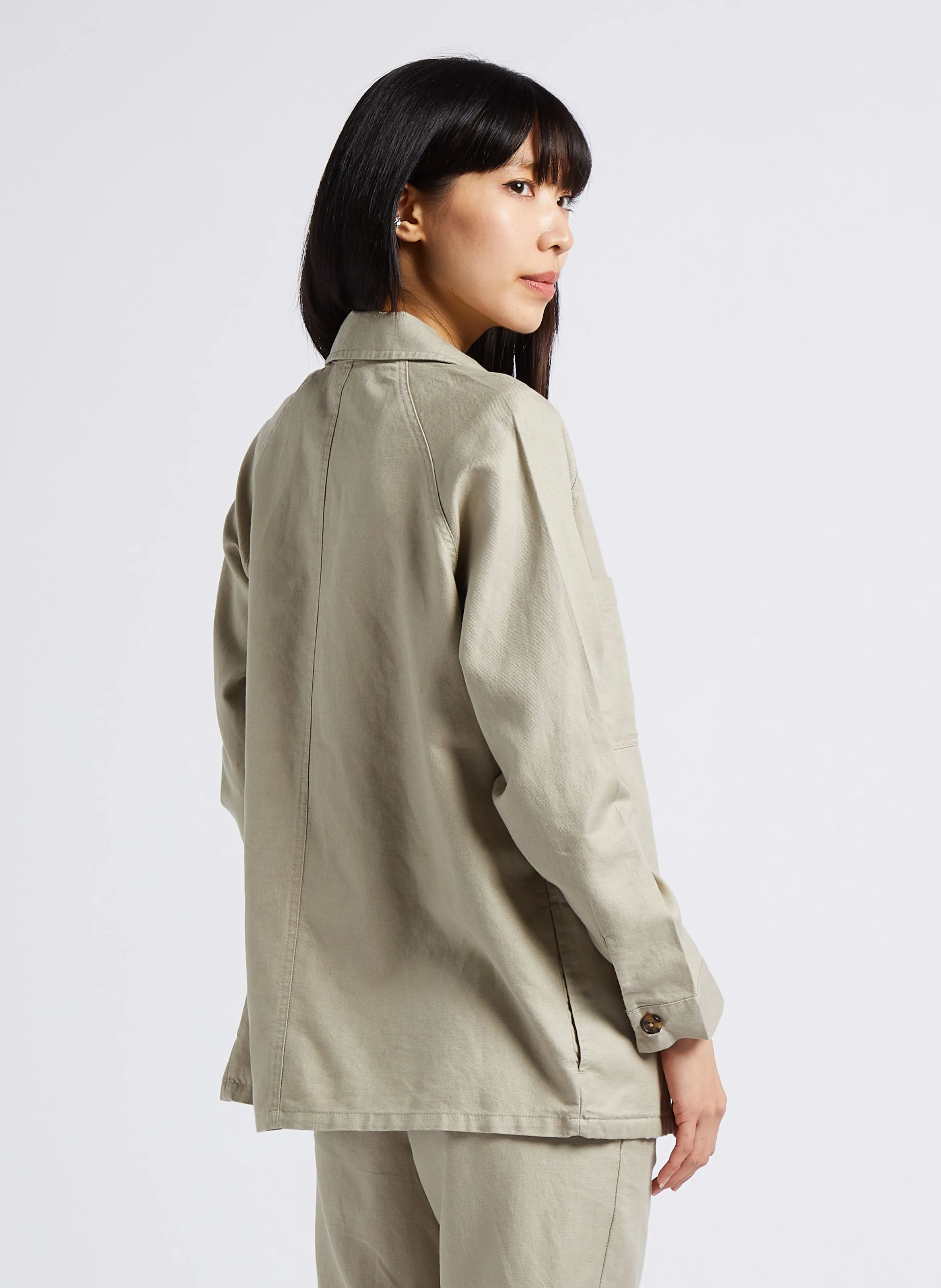 MAISON 123 DANIKA  CAMISA DE ALGODóN Y LINO RECTA EN VERDE