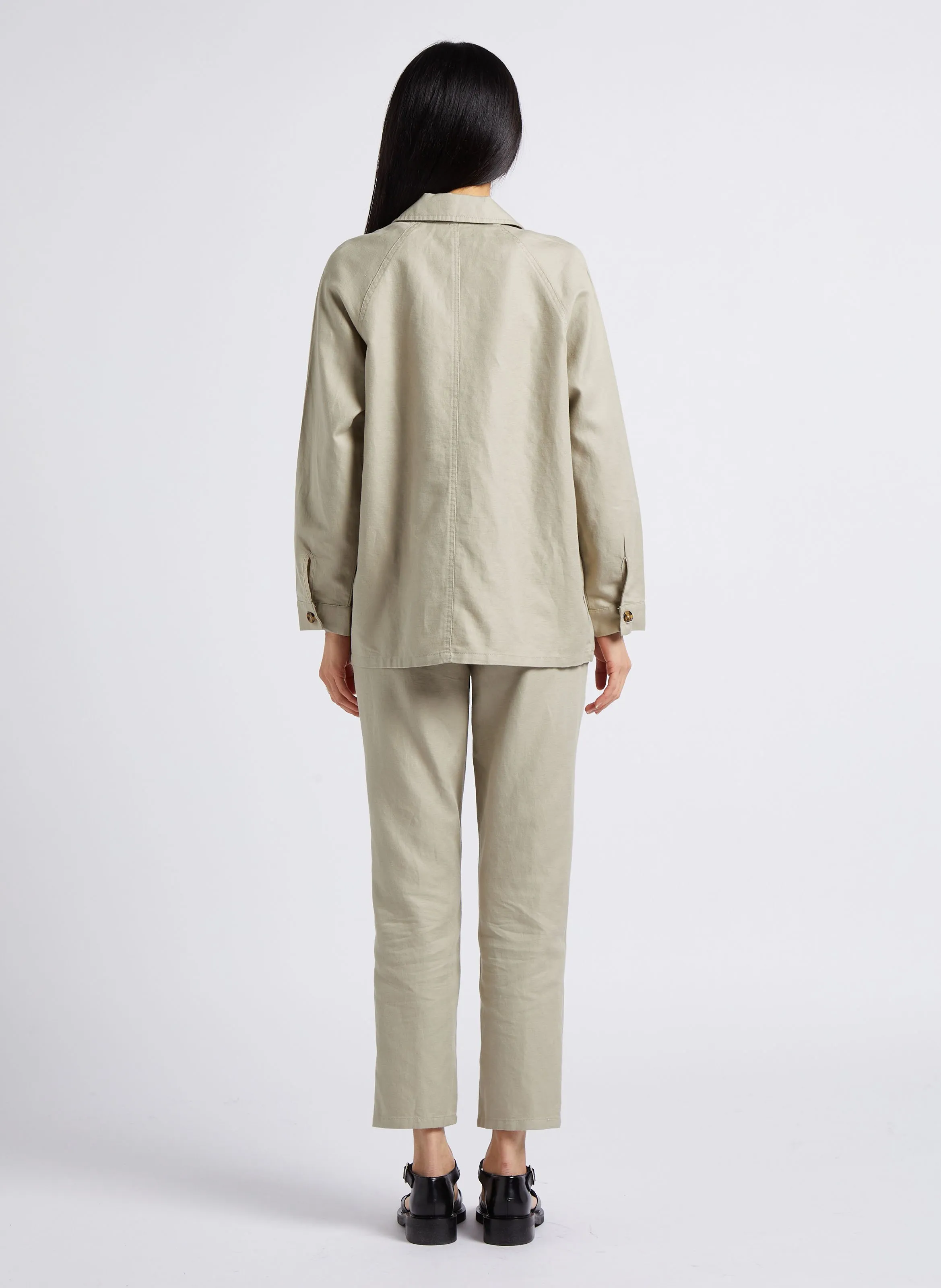 MAISON 123 DANIKA  CAMISA DE ALGODóN Y LINO RECTA EN VERDE