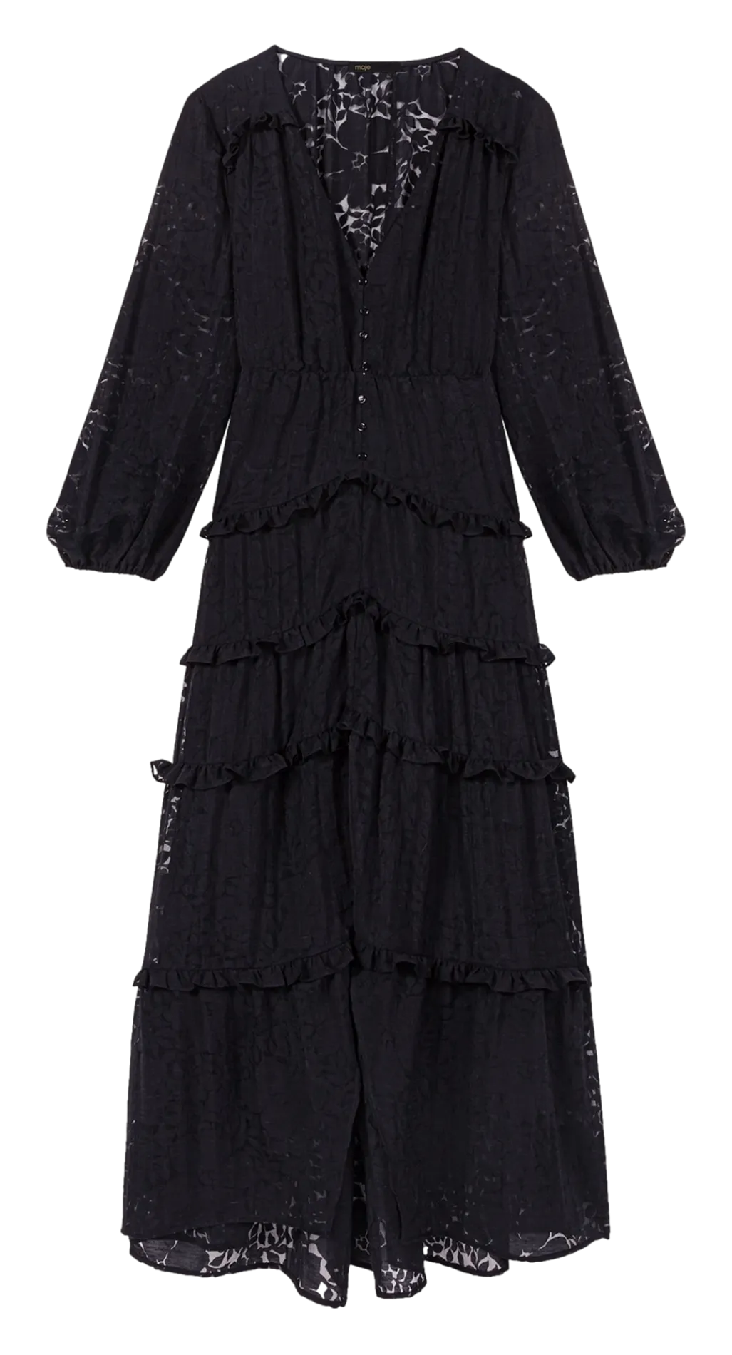 MAJE Vestido largo de encaje en negro