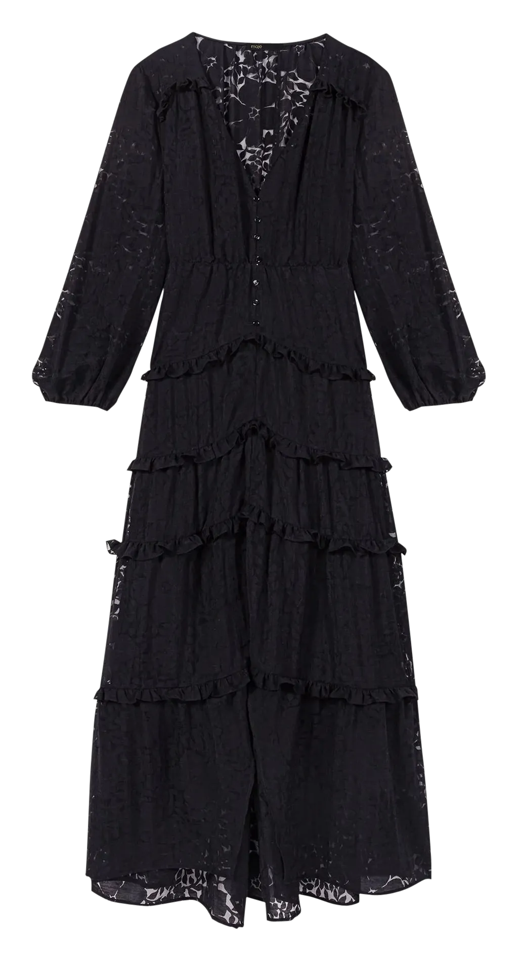 MAJE Vestido largo de encaje en negro