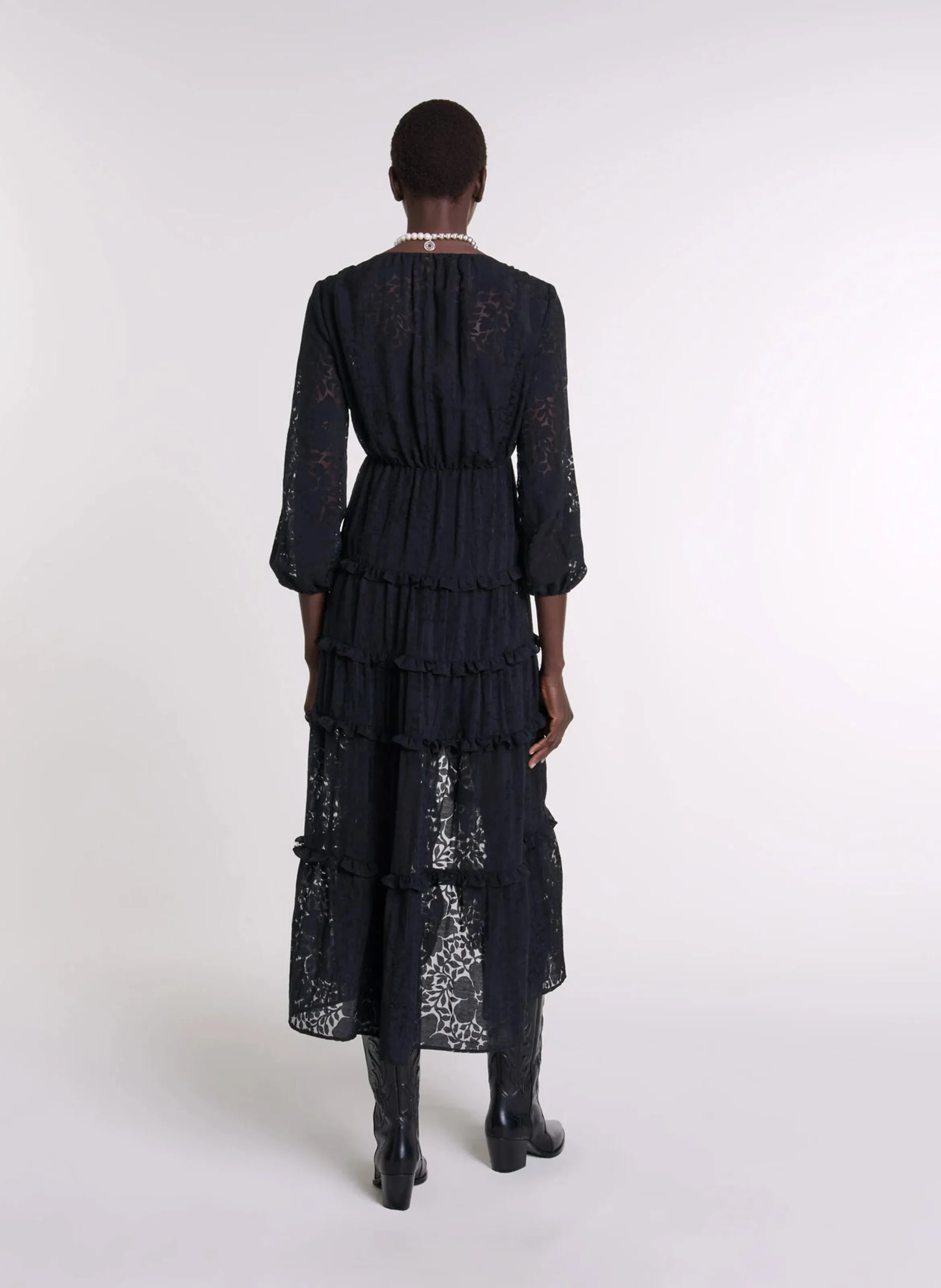 MAJE Vestido largo de encaje en negro