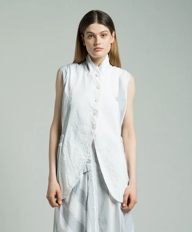 Marc Le Bihan White striped vest with a reaper effect