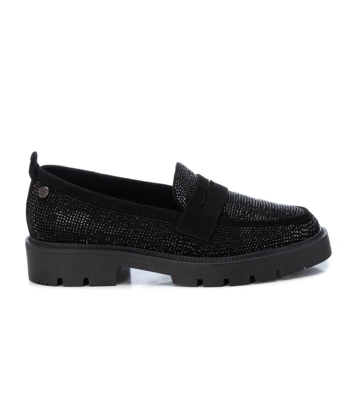 Mocasín con brillos en negro de mujer