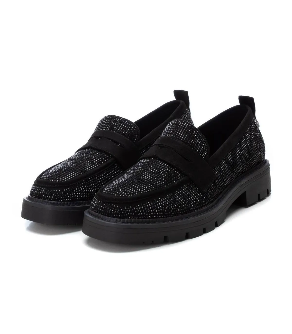 Mocasín con brillos en negro de mujer