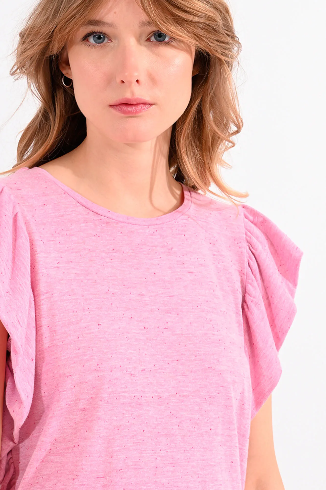 Molly Bracken Camiseta de mujer de manga corta con volantes