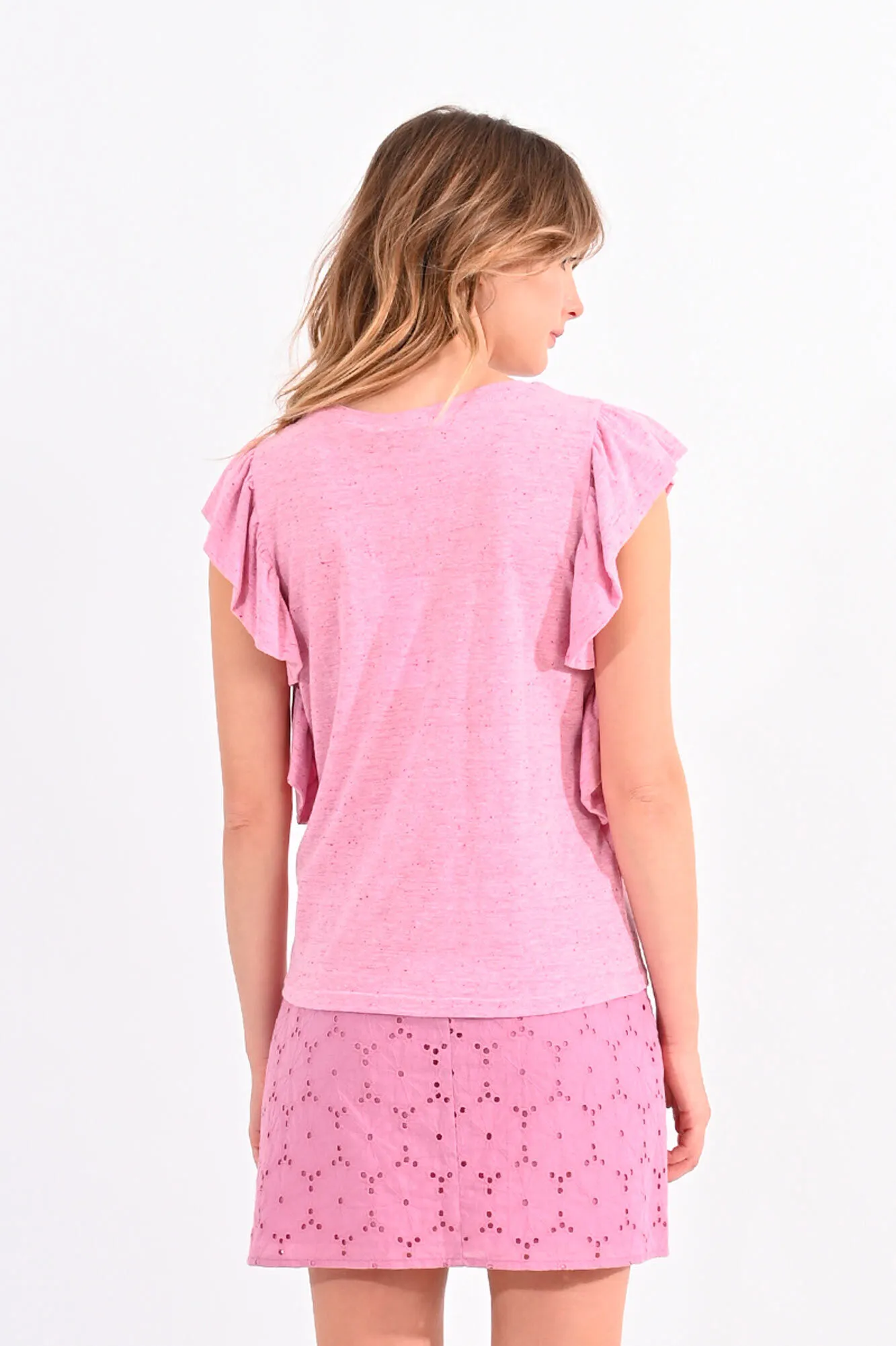 Molly Bracken Camiseta de mujer de manga corta con volantes