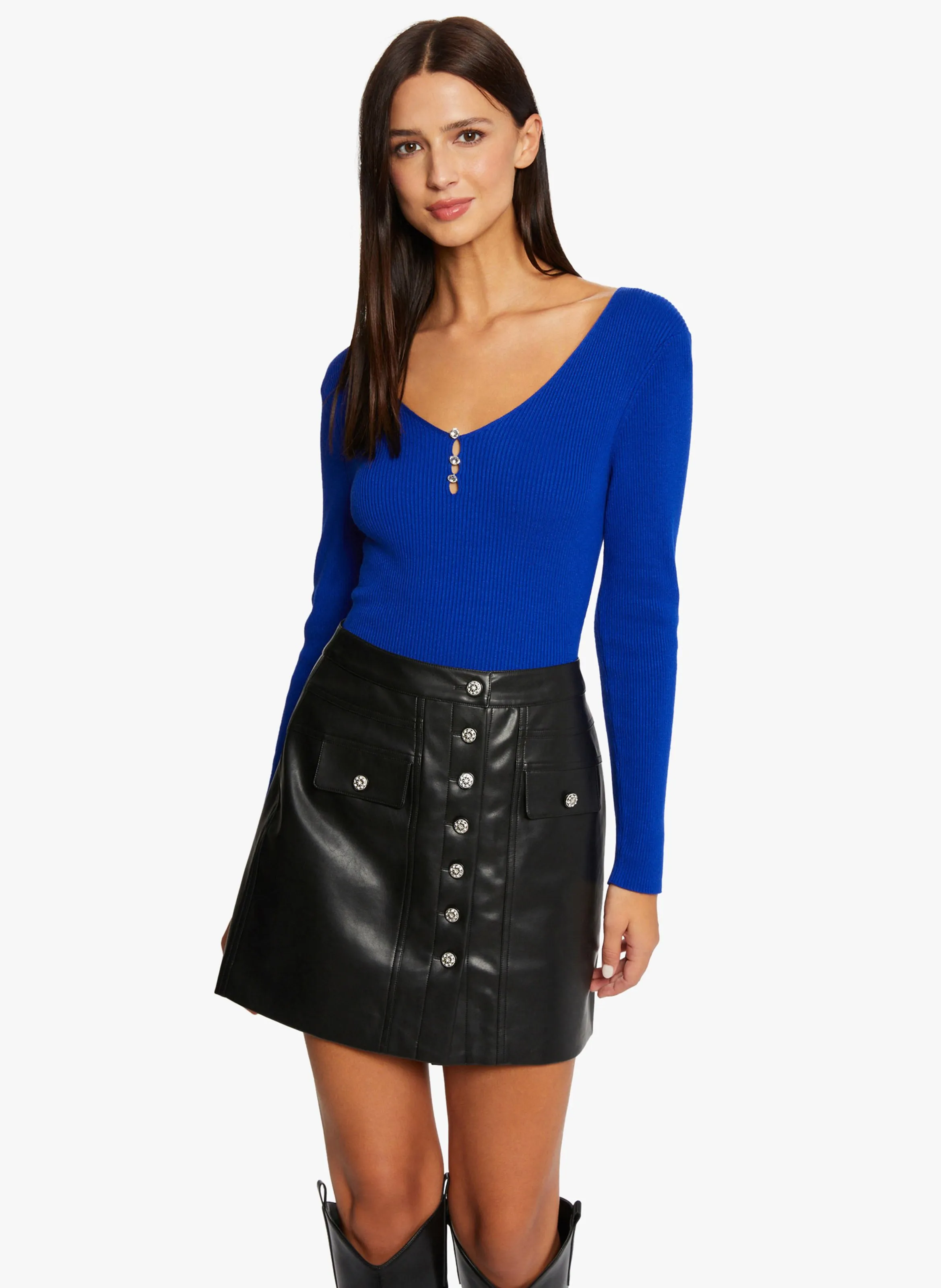 MORGAN MVIE  CAMISETA DE CANALé CON CUELLO DE PICO EN AZUL