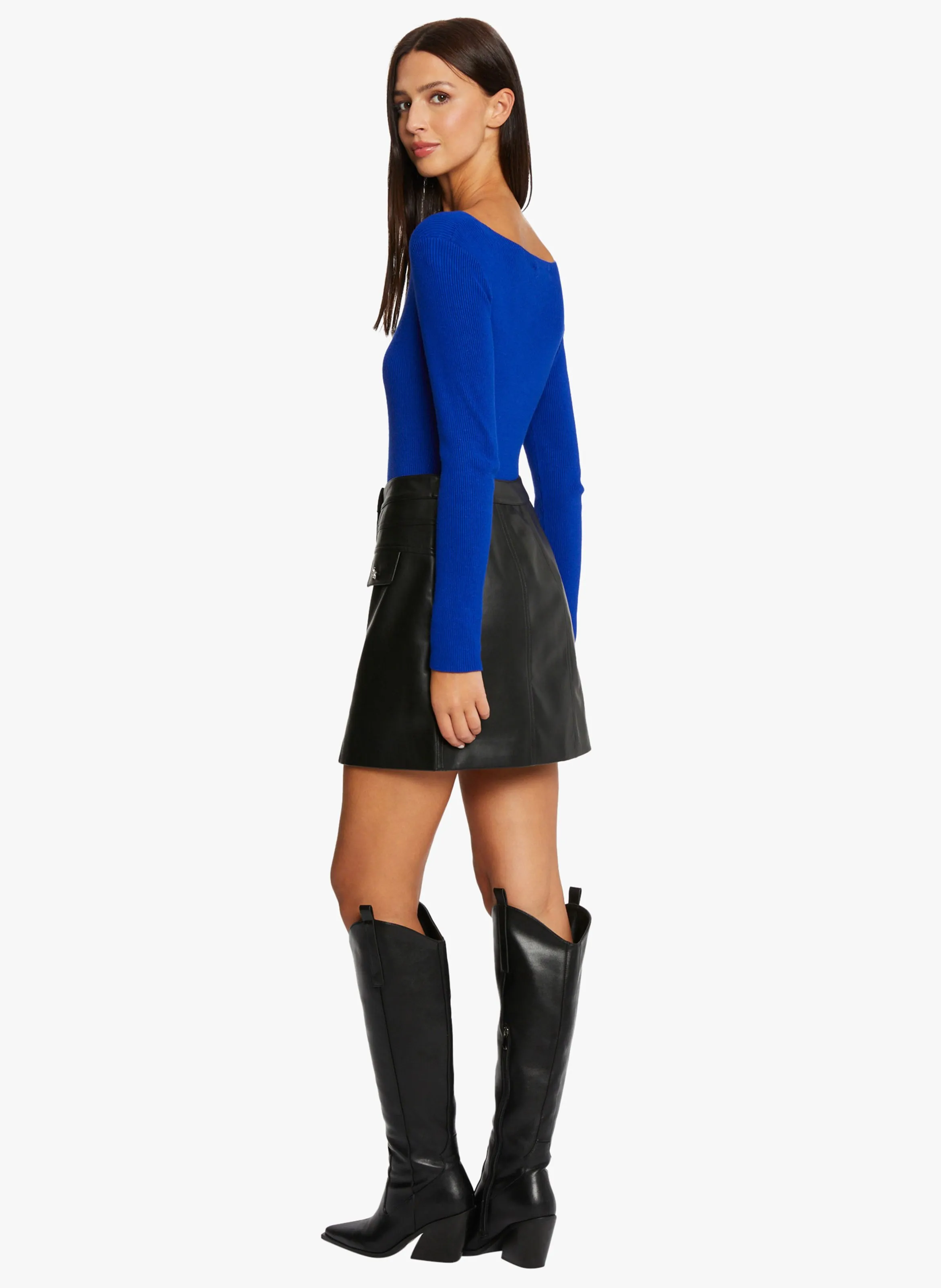 MORGAN MVIE  CAMISETA DE CANALé CON CUELLO DE PICO EN AZUL