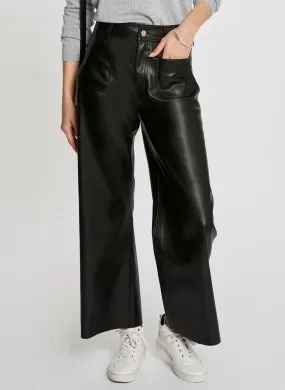 MORGAN PCHOU - Pantalón ancho aspecto piel en negro