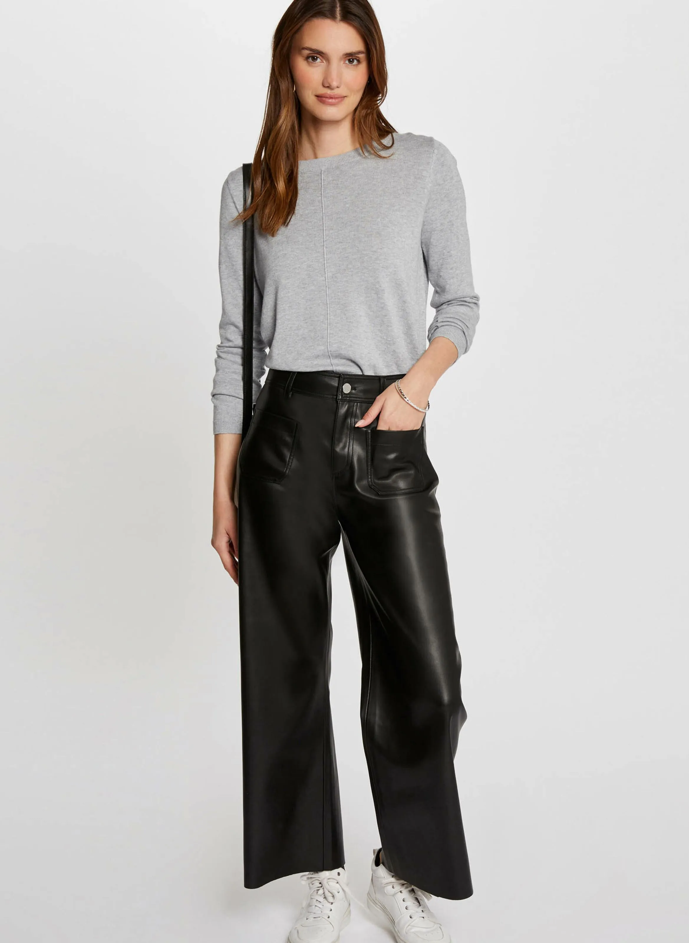 MORGAN PCHOU  PANTALóN ANCHO ASPECTO PIEL EN NEGRO