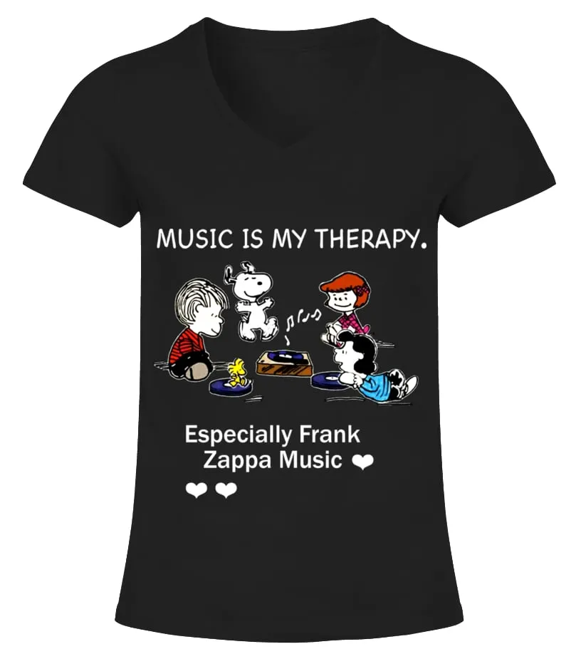 MUSIC IS MY THERAPY ESPECIALLY FRANK ZAPPA MUSIC Camiseta cuello pico Mujer