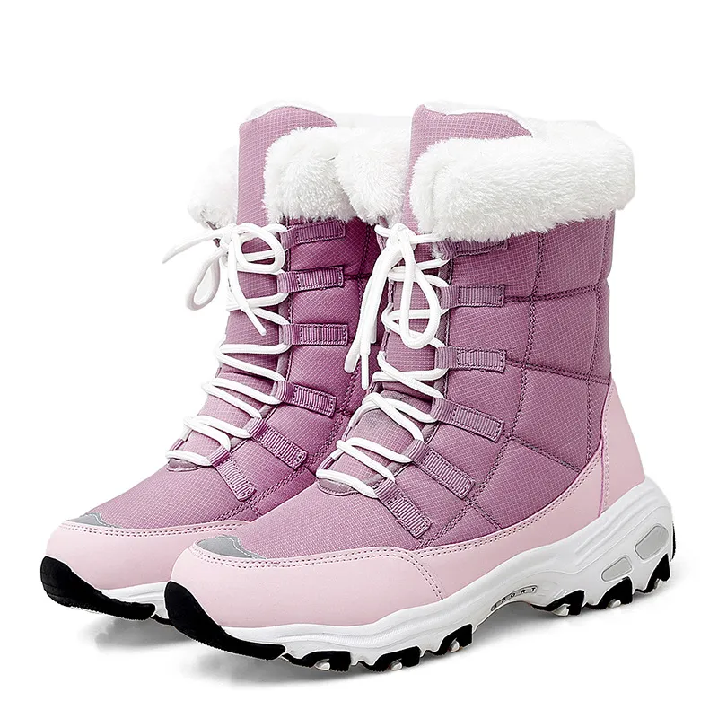 Nuevas mujeres de invierno de alta calidad con encaje de nieve tibia y cómoda tobillo al aire libre botas de senderismo impermea
