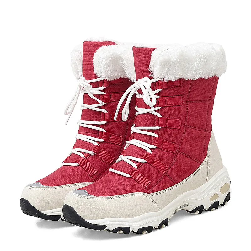 Nuevas mujeres de invierno de alta calidad con encaje de nieve tibia y cómoda tobillo al aire libre botas de senderismo impermea