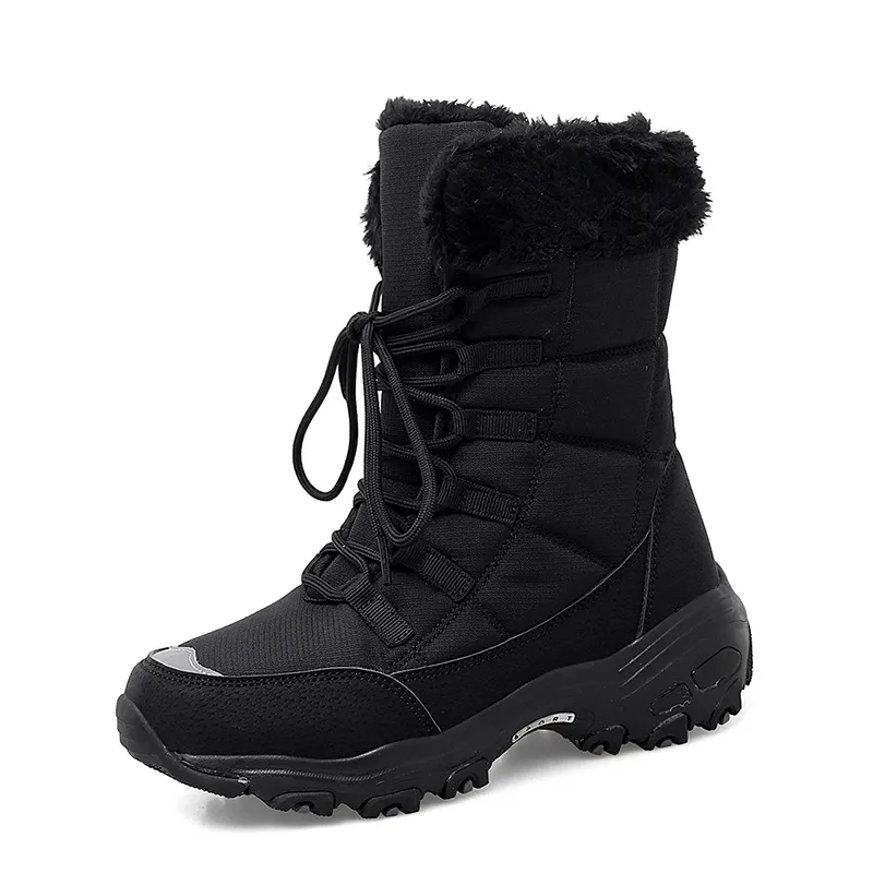 Nuevas mujeres de invierno de alta calidad con encaje de nieve tibia y cómoda tobillo al aire libre botas de senderismo impermea