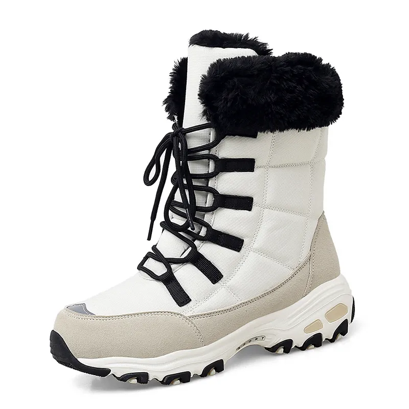 Nuevas mujeres de invierno de alta calidad con encaje de nieve tibia y cómoda tobillo al aire libre botas de senderismo impermea