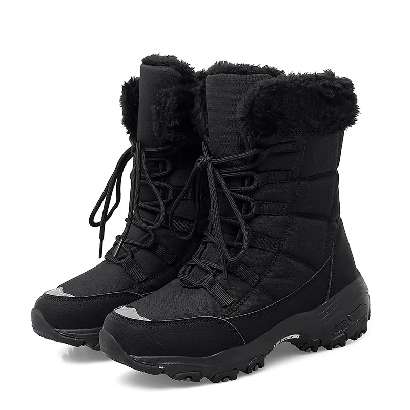 Nuevas mujeres de invierno de alta calidad con encaje de nieve tibia y cómoda tobillo al aire libre botas de senderismo impermea