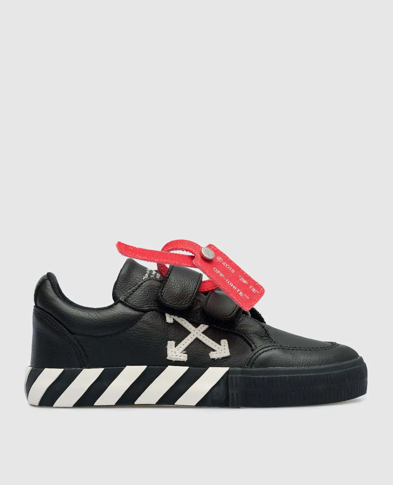 OFFWHITE CHILDREN'S BLACK VULCANIZED LEATHER SNEAKERS WITH LOGO