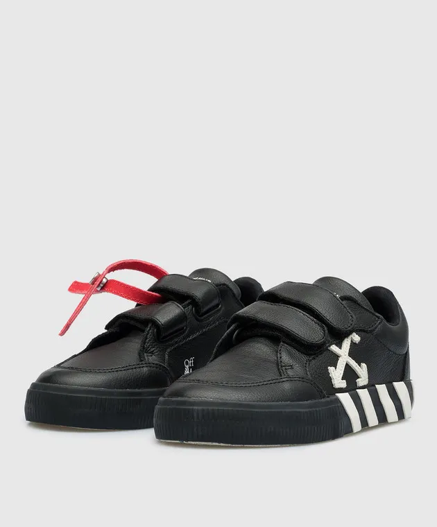 OFFWHITE CHILDREN'S BLACK VULCANIZED LEATHER SNEAKERS WITH LOGO