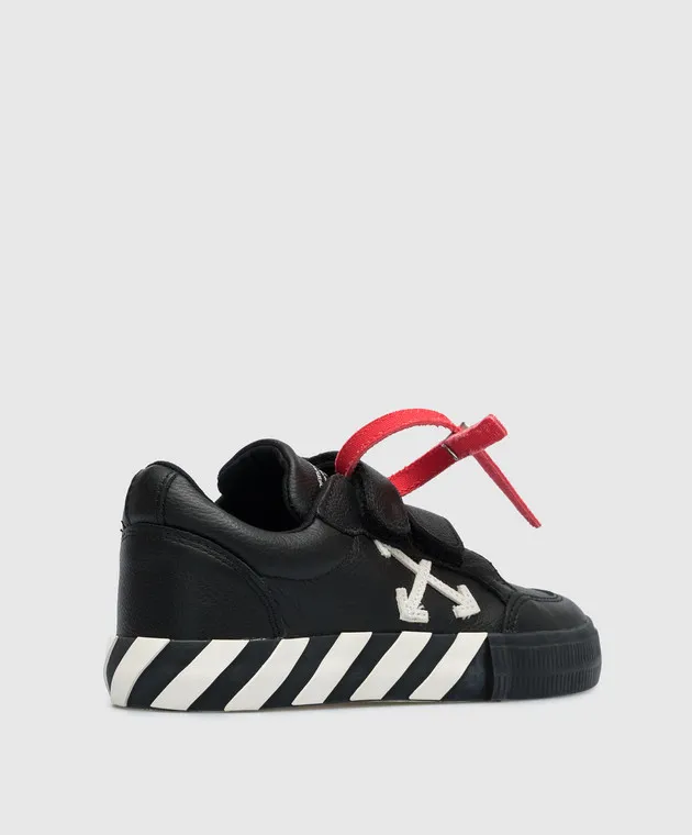 OFFWHITE CHILDREN'S BLACK VULCANIZED LEATHER SNEAKERS WITH LOGO