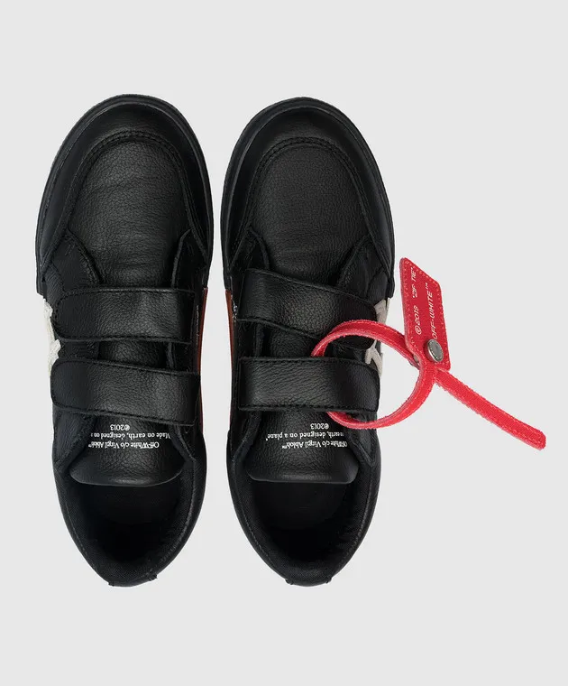 OFFWHITE CHILDREN'S BLACK VULCANIZED LEATHER SNEAKERS WITH LOGO
