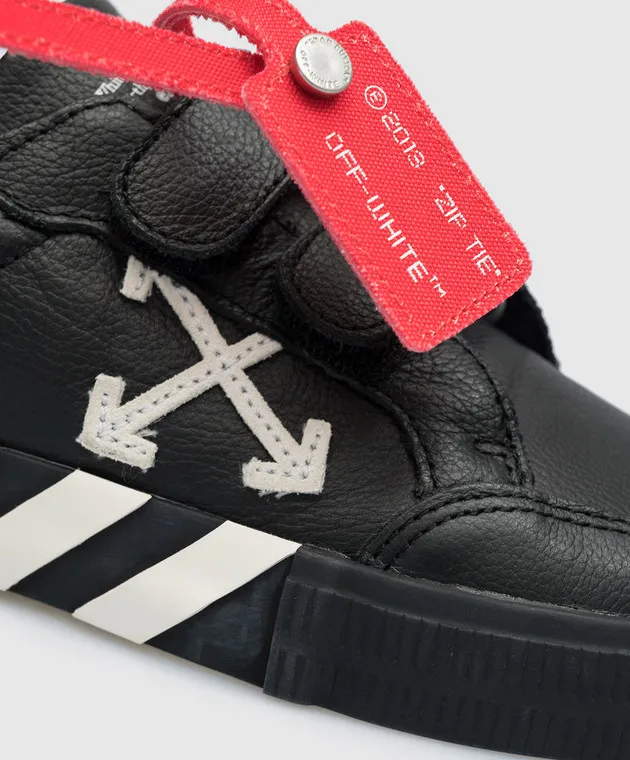 OFFWHITE CHILDREN'S BLACK VULCANIZED LEATHER SNEAKERS WITH LOGO