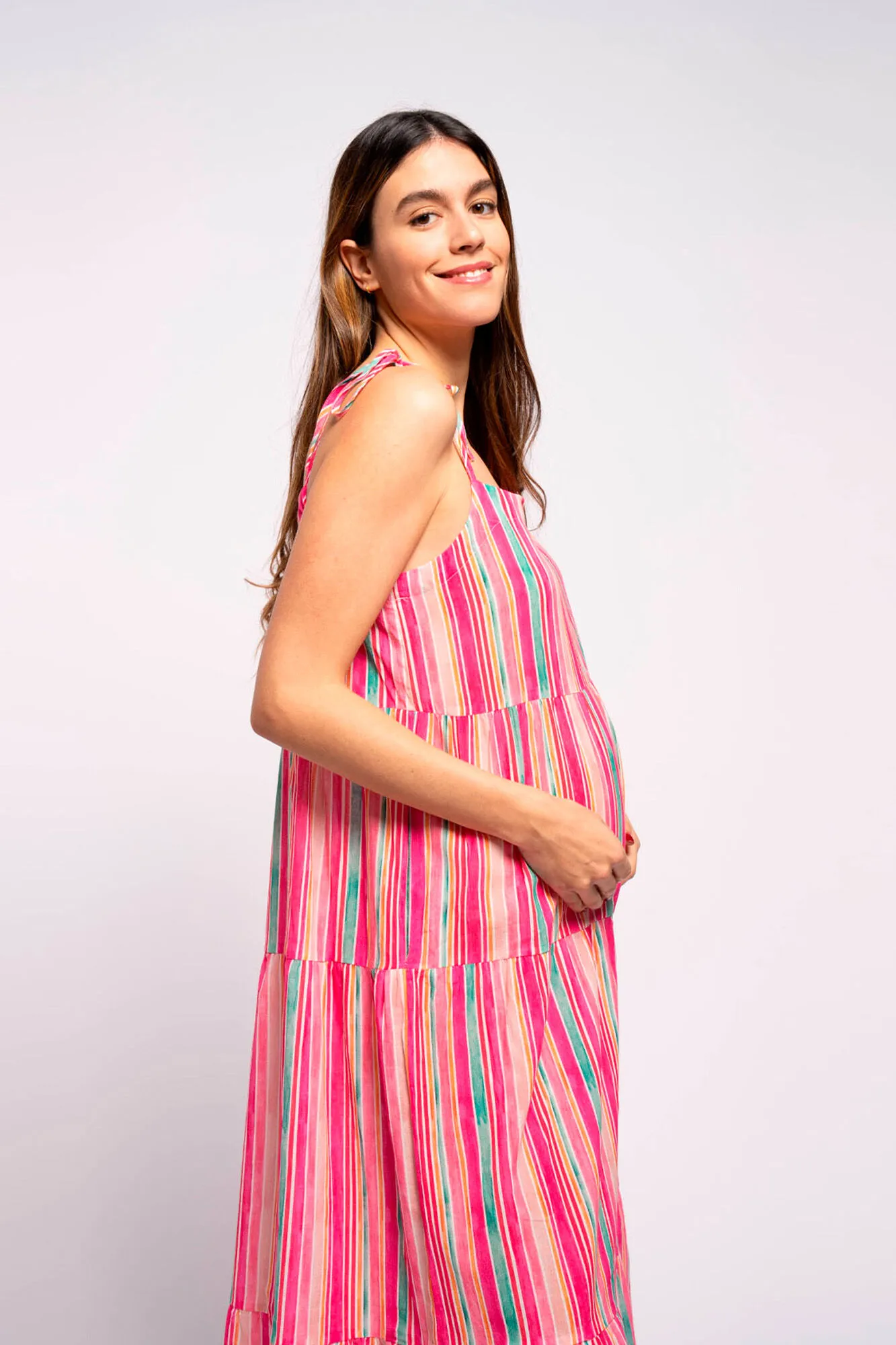 Ohma! Vestido largo premamá de rayas