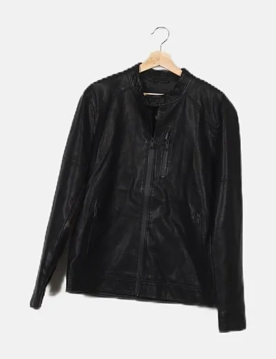 ONLY & SONS Chaqueta biker polipiel negra