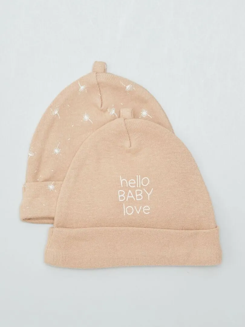 PACK DE 2 GORROS PARA RECIéN NACIDO  BEIGE